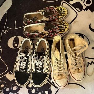 Vans Flame Slip-Ons and Converse High Tops checkerboard old skool